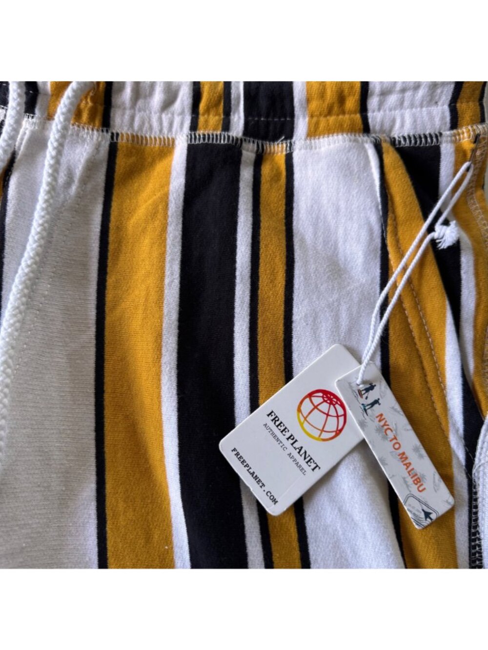 Free Planet Mens Striped Lounge Shorts Black & Gold Knit Large Cotton Blend New - Picture 6 of 15